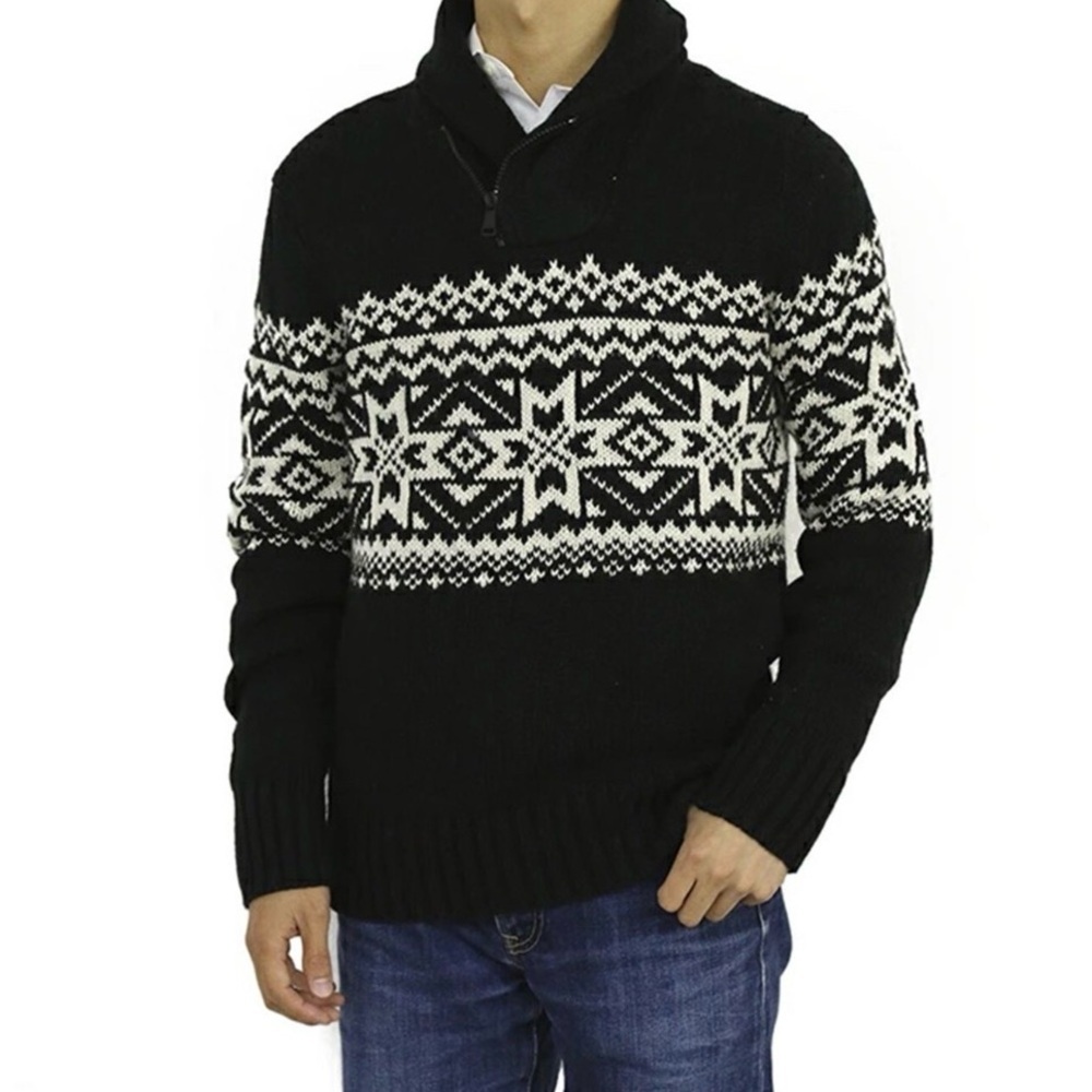 Polo Ralph Lauren Snowflake Collared Ski Sweater Sz L $265 Cashmere Angora Blend